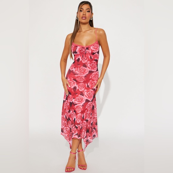 Justify Dresses & Skirts - Justify Afternoon Delight Mesh Midi - Red/combo Womens Floral Dress Size Medium